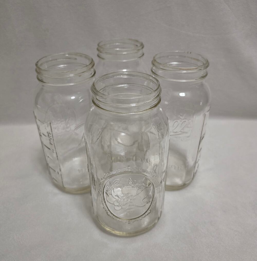 VNTG 1970s Ball Half Gallon Mason Jars 64 oz Fruit Embossed Sculptured Glass Set